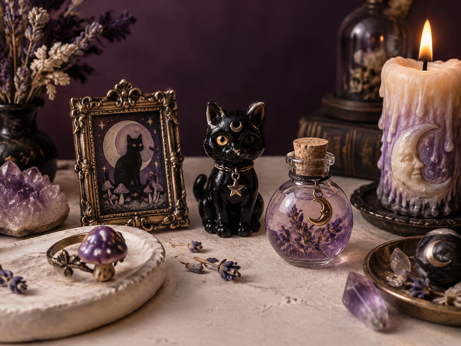 Coleção Creepy Cute Kona com gato lunar, poção e mini arte